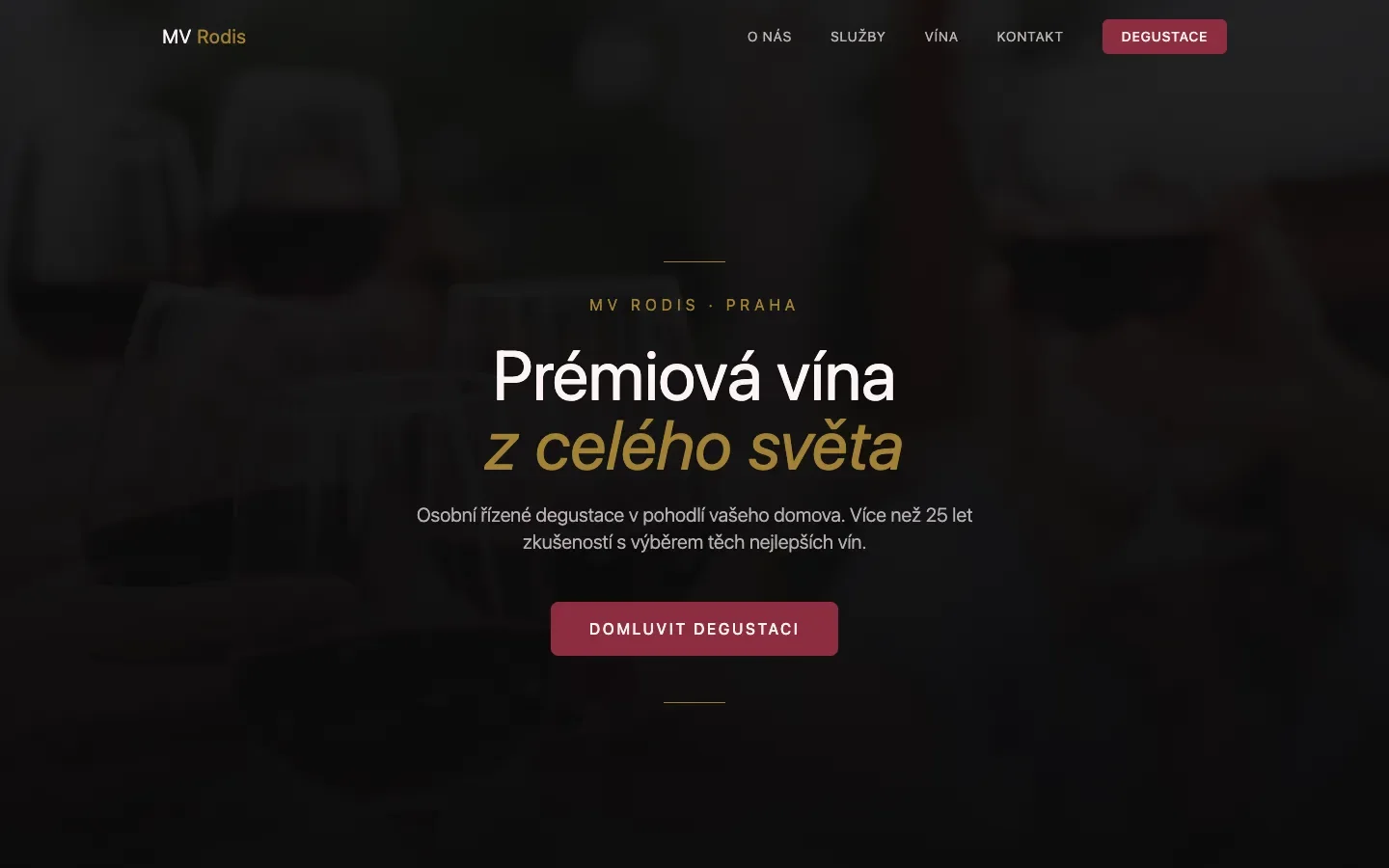 MV Rodis wine boutique homepage with dark wine photography, burgundy controls and gold typography